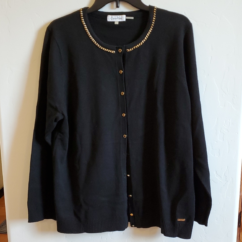 Black Gold Button Front Light Sweater XL